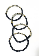 Arya Dalmatian Jasper Black Onyx Beaded Stretch Bracelet Set of 2